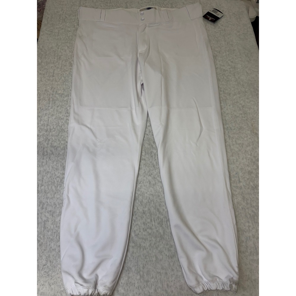 Intensity Mens White Baseball Pants Elastic Cuff Double Knee Athletic Sportswear